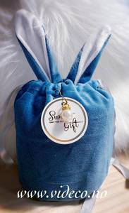 Hovedbilde Påskepose i velour med knyting- blå